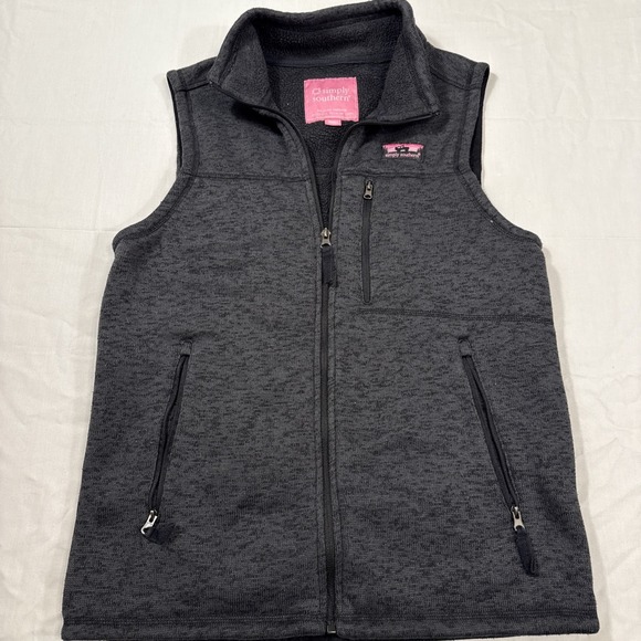 VEST FLEECE LINED Simply Southern Women Small CHARCOAL Gray Sleeveless Full Zip - Picture 1 of 8